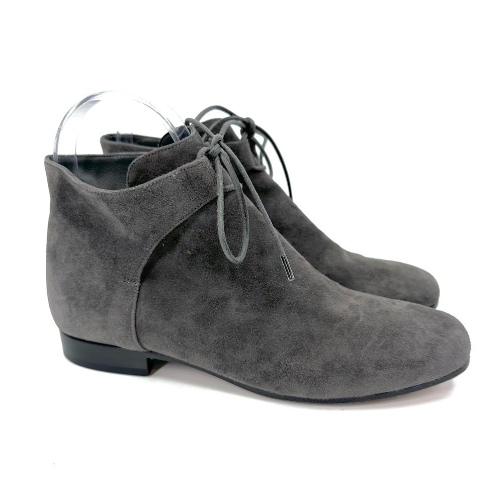 Vince Suede Ankle Boots Womens 6 Gray Lace Up Low Heel Minimalist Booties Luxury - Picture 9 of 9